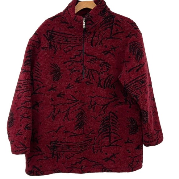 Woolrich Pullover Jacket Men's Large VTG Red Buffalo Deep File Fleece 1/2 Zip
